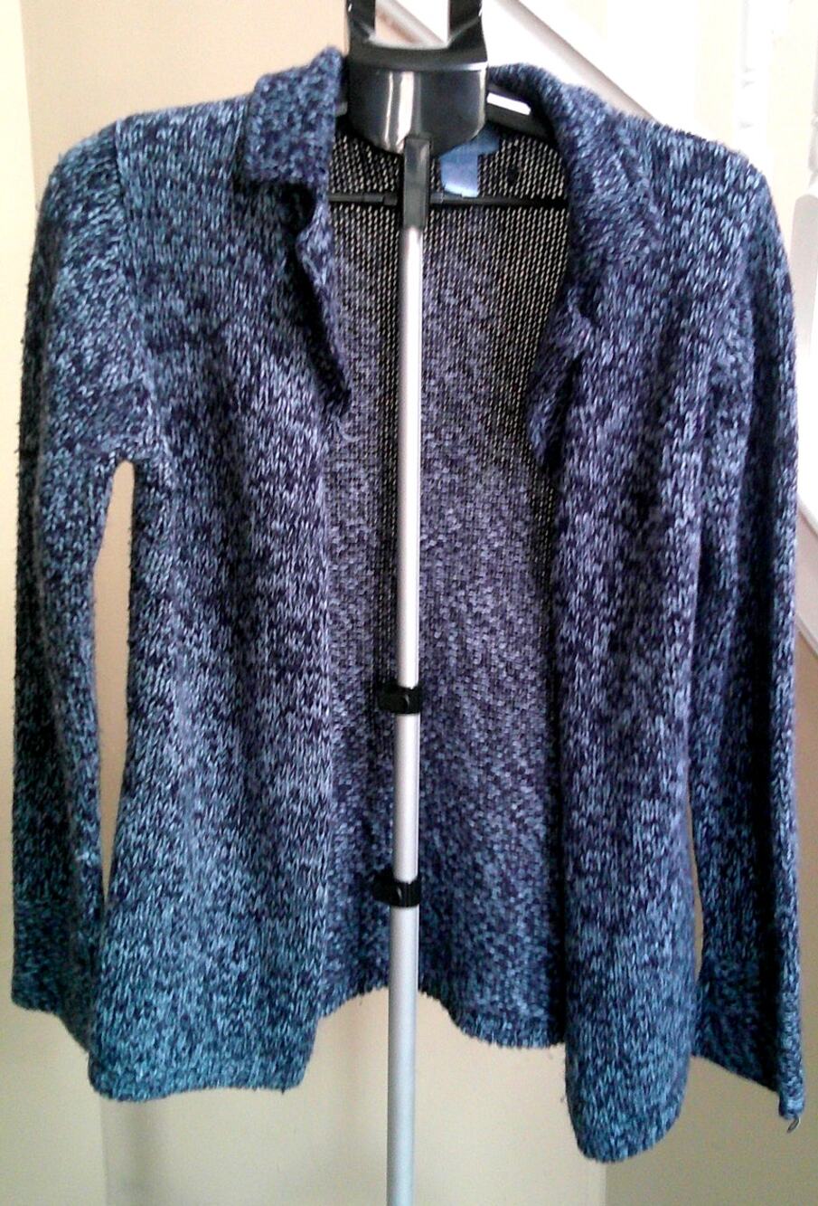 Blue Stripe Knit Wear Woven Knit Sweater Cardigan Women's Large Blue
